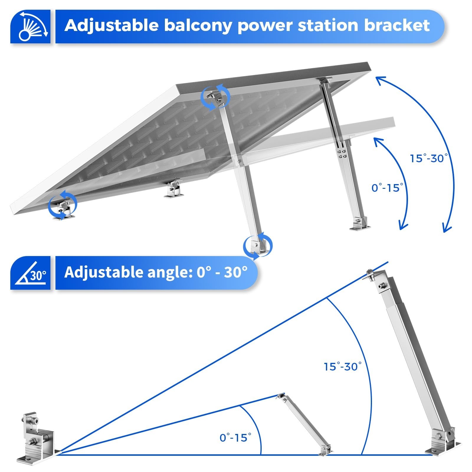 2 Set Adjustable Solar Panel Tilt Mount Brackets, Stand Systems Support 50W-400W