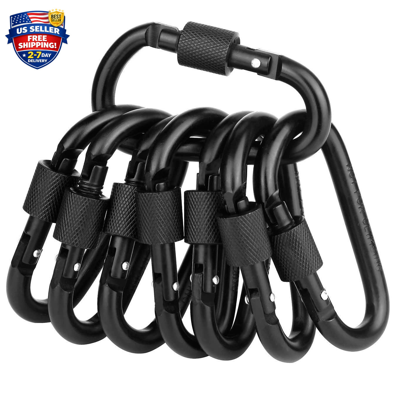 Locking Carabiner Clip, Caribeaner Clips Black D Ring Spring Snap Key 8 Pack