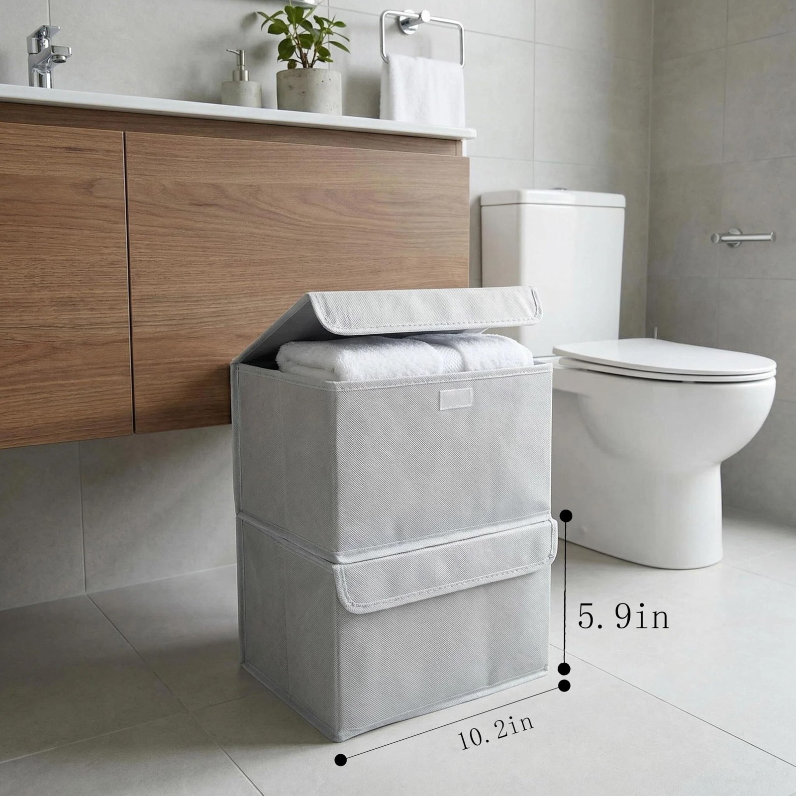 White Lidded Home Storage Bins 2 Pack Collapsible Stackable Cube Organizer wi...