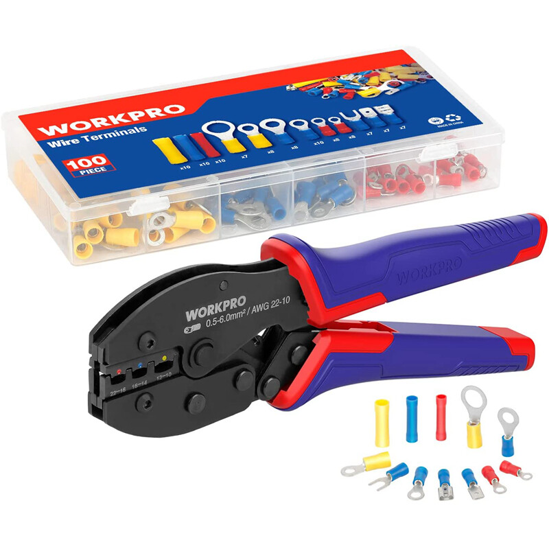 Crimping Tool Kit Ratcheting Insulated Terminal Crimper for 22 to 10 AWG Wire