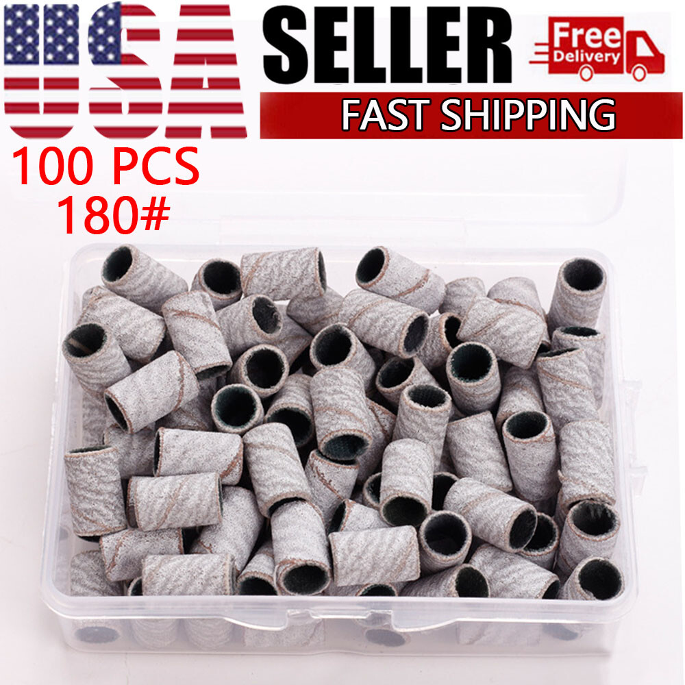 100Pcs Nail Sanding Bands Set Manicure Pedicure Tool Drill Bits 180 Grit