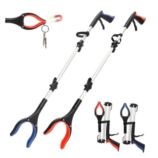 2 Pack Grabber Reacher Tool, 36" Extra Long Heavy Duty Folding Orange+blue