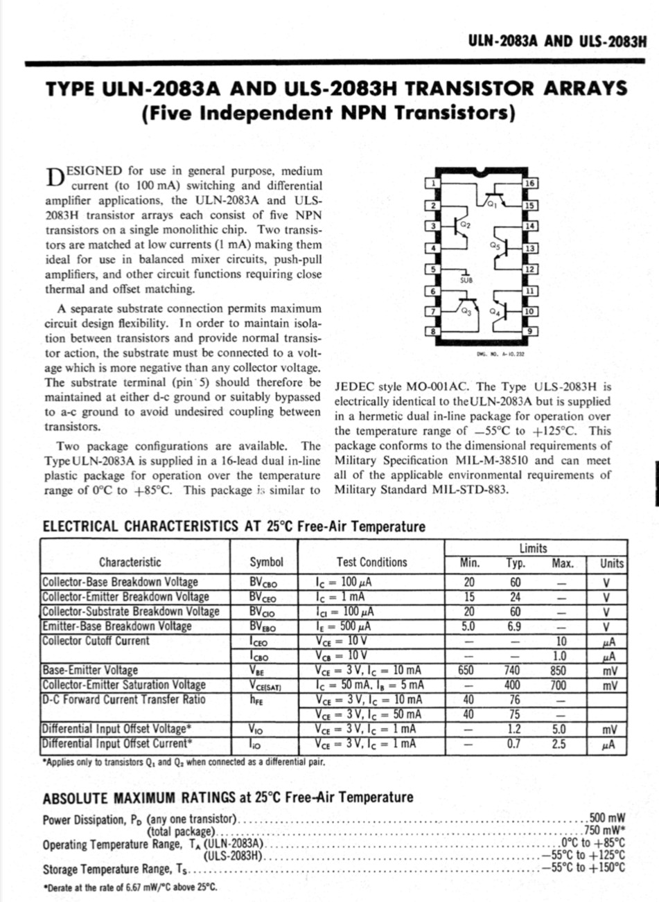 Sprague ULN2083A NPN transistor array 5-independent trans Integrated Circuit