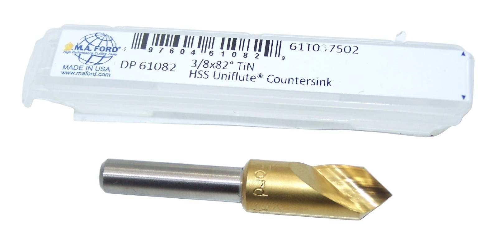 82 DEG 3/8" HEAD 1/4" SHANK 1 FLUTE HSS COUNTERSINK TIN COATED MAFORD 61T037502