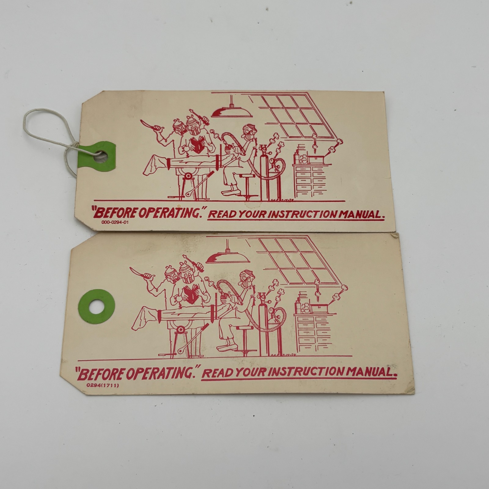 Vintage Set of 2 "Before Operating. Read your instruction Manual" Tags 5.5" USA