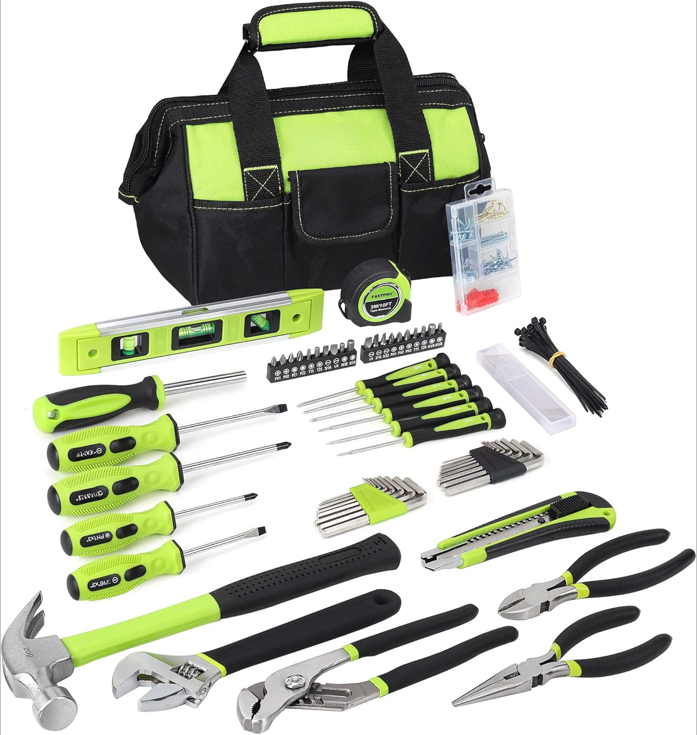 215-Piece Home Repairing Tool Set with 12-Inch Wide Mouth Open Storage Bag,