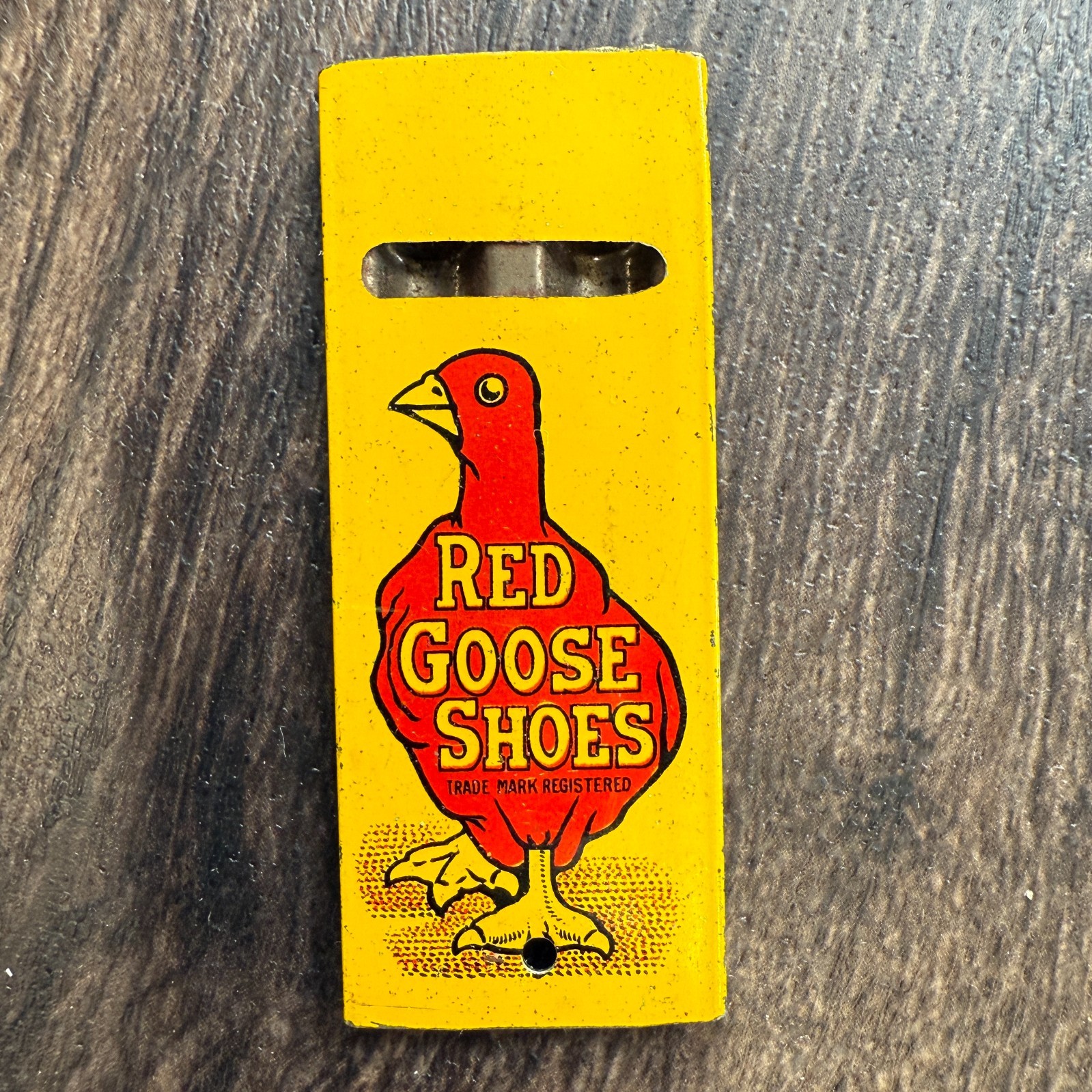 Antique Vintage Red Goose Shoes Tin Whistle (Working) Advertising 1930s *NICE*