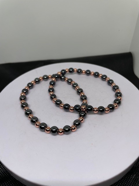 Copper & Magnetic Hematite Bead Bracelet - Crystals Meditation