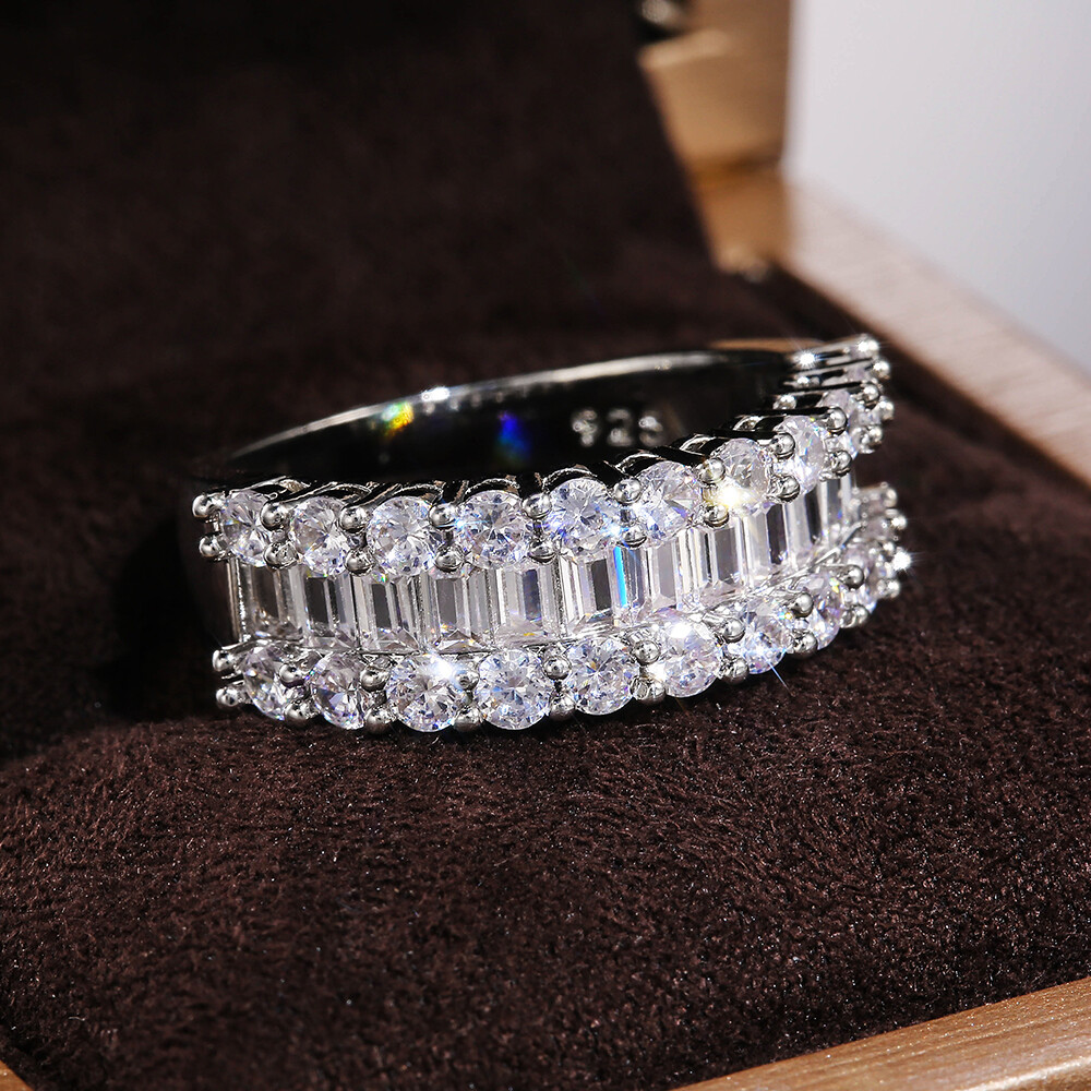 Elegant Women's 925 Silver Filled Wedding Ring Cubic Zircon Jewelry Gift Sz 6-10