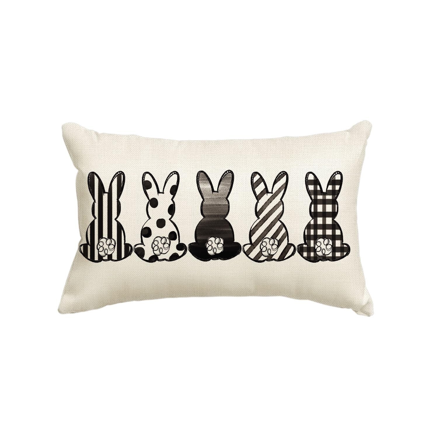 AVOIN colorlife Easter Rabbits Throw Pillow Cover, 12 x 20 Inch Black and Whi...