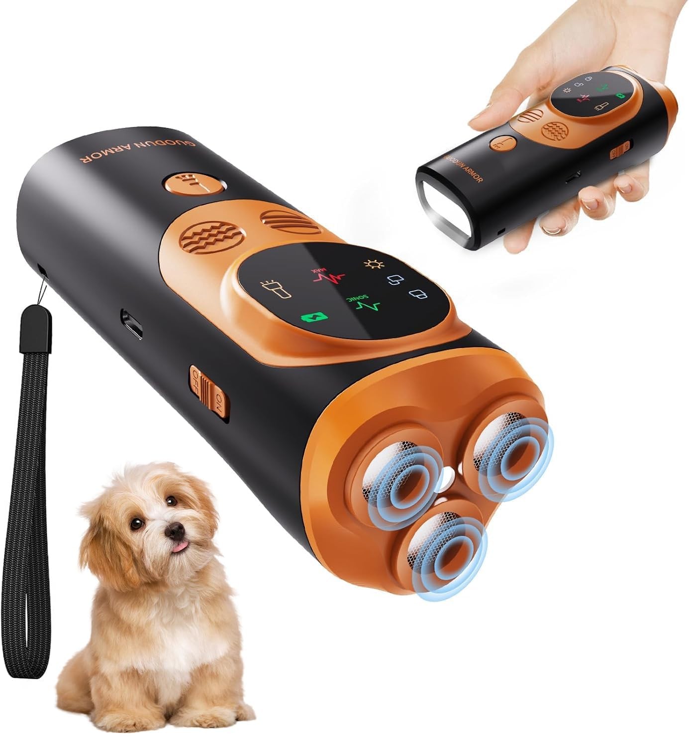 Anti Barking Device for Dogs, 3X Ultrasonic Dog Bark Deterrent Black&Orange