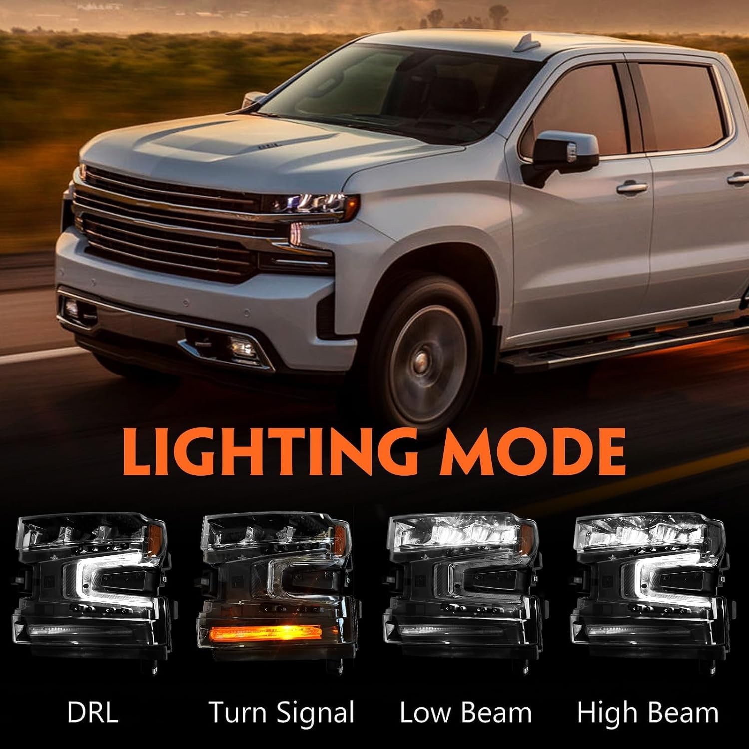 Full LED Headlight Assembly for Chevy Silverado 1500 2019 2020 Left Driver Side