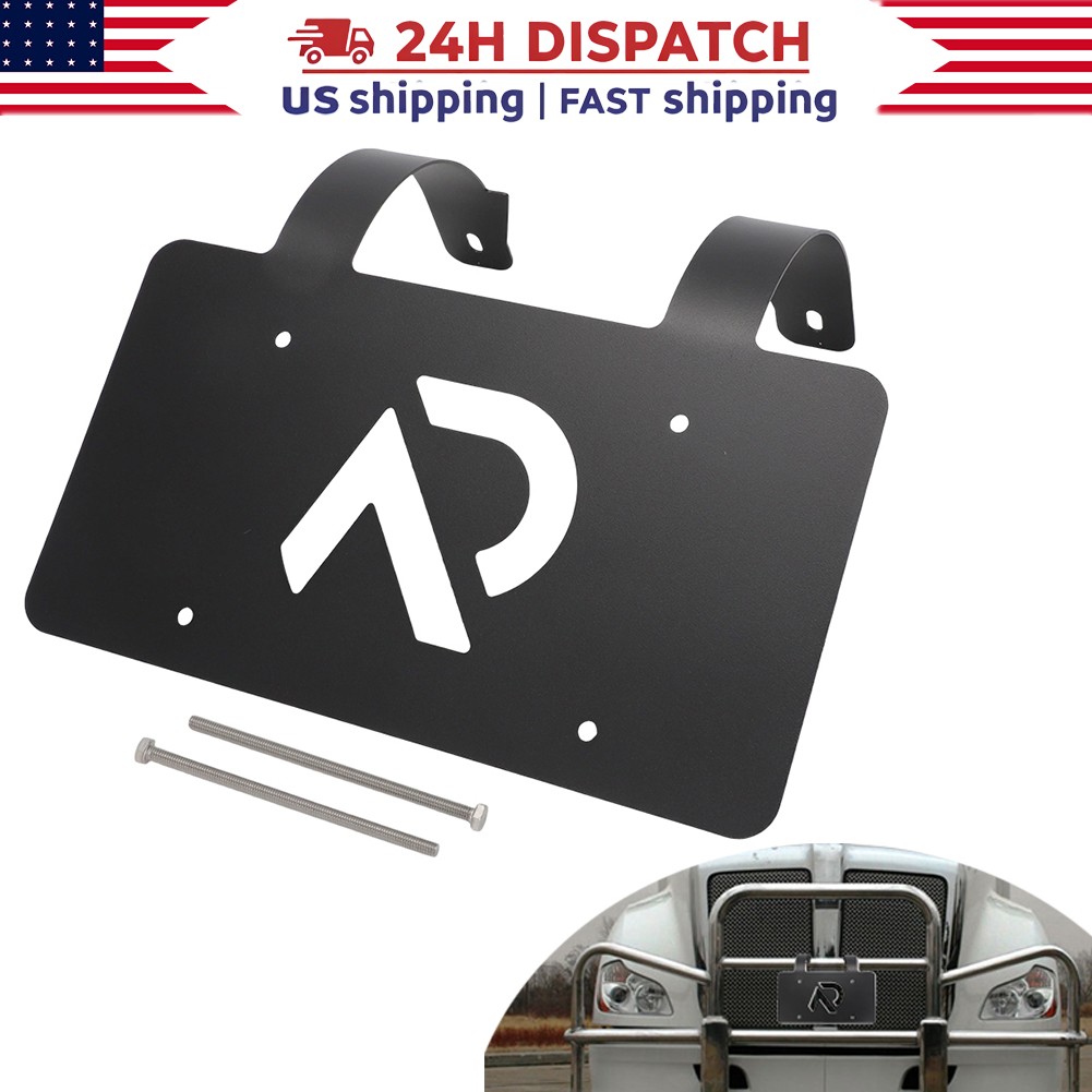 Stainless Black License Plate Holder For Freightliner Volvo Kenworth Deer Guard