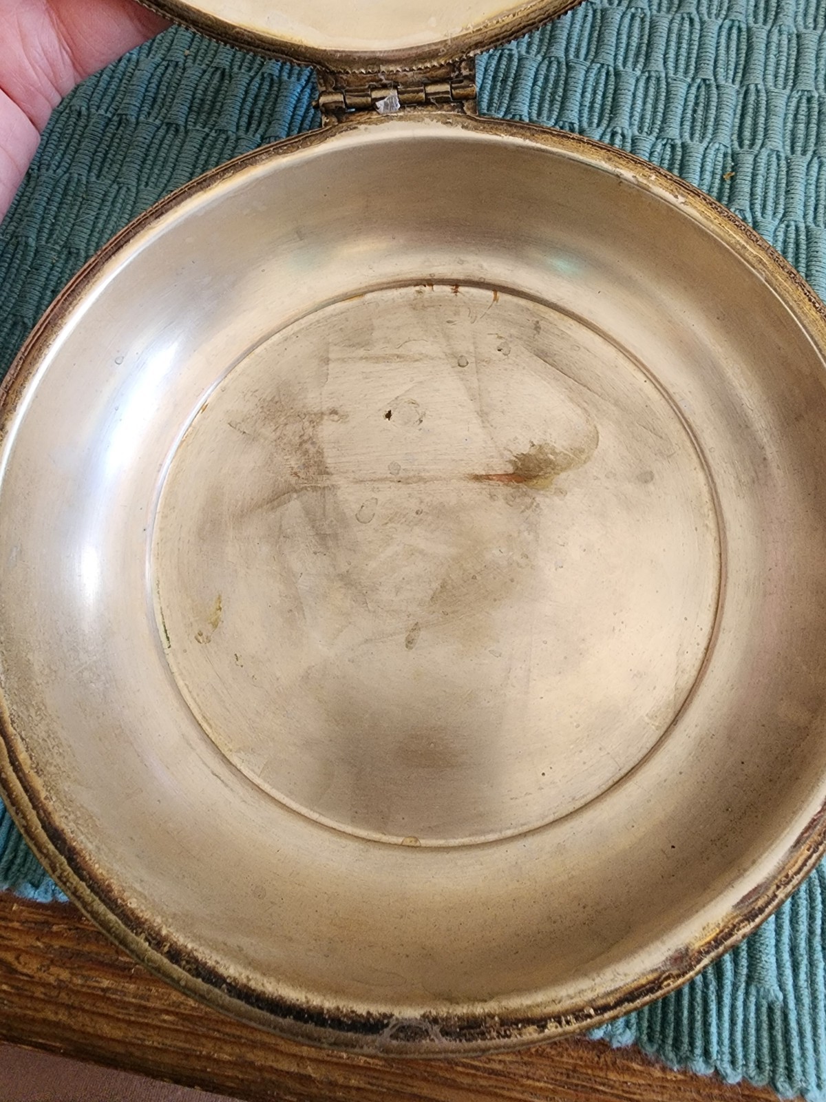Vintage Silver on Copper Bed Warmer Silent Butler Crumb Catch WoodHandle Serpent