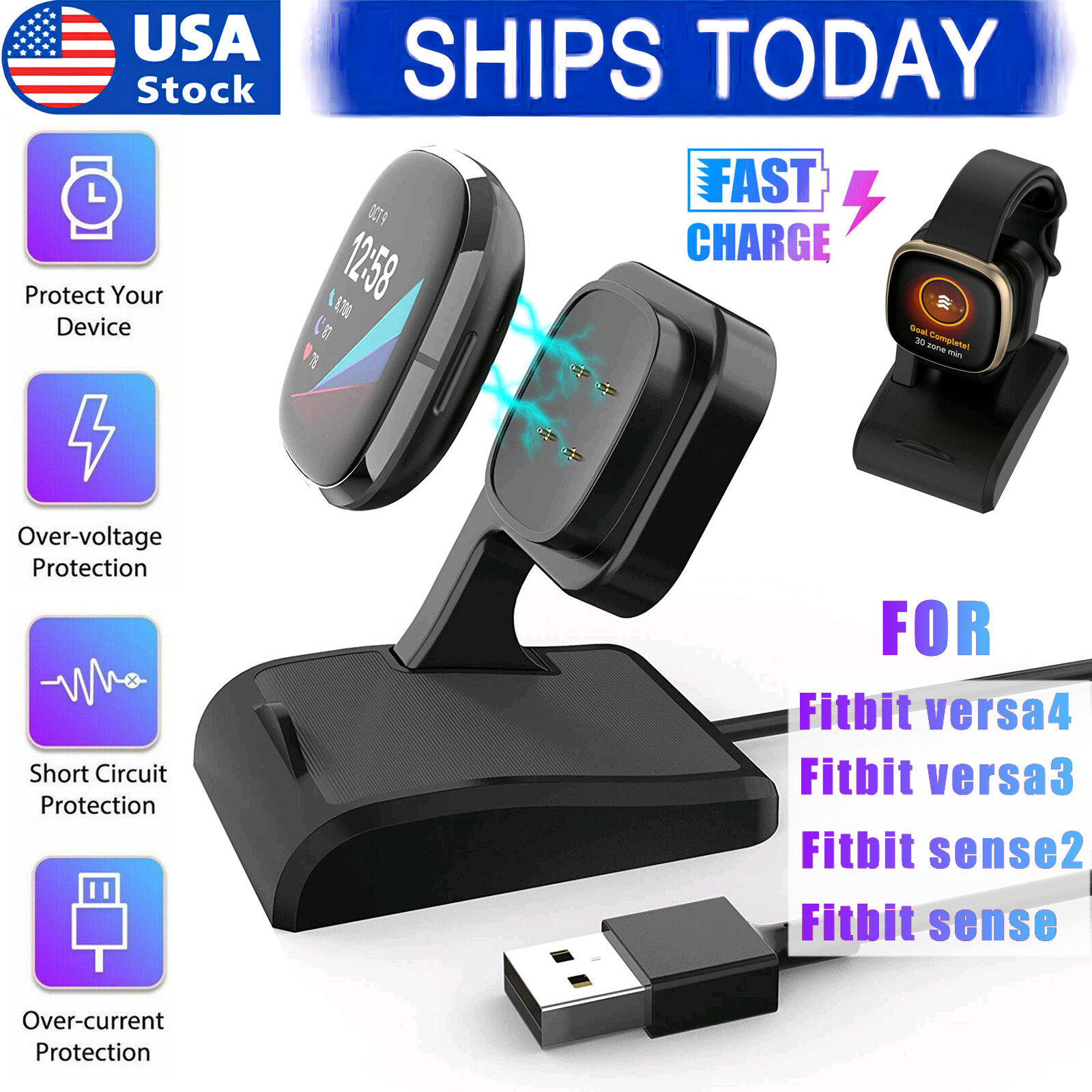 For Fitbit Versa 4/3 Sense /2 For Smart Watch Fast Charging Dock Cable Charger