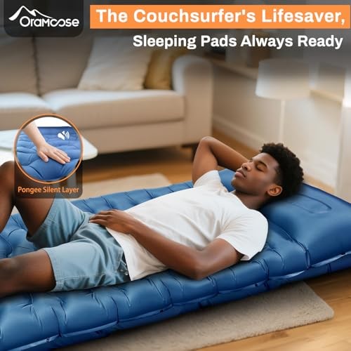 Sleeping Pad, 6 Inch Sleeping Mat Camping Self Inflating Sleeping Blue-single