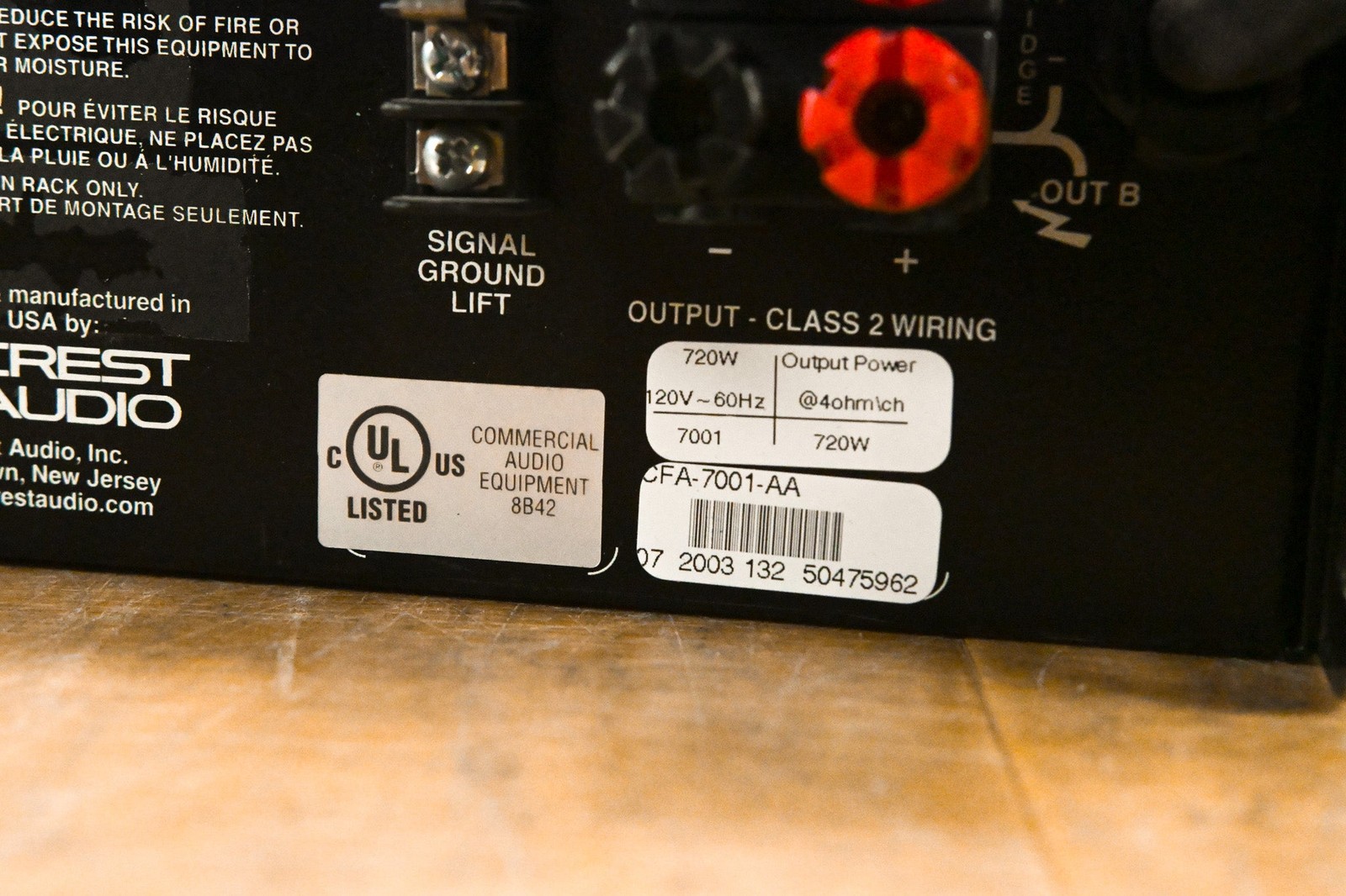Crest Audio 7001 2-Channel Power Amplifier CG011TB