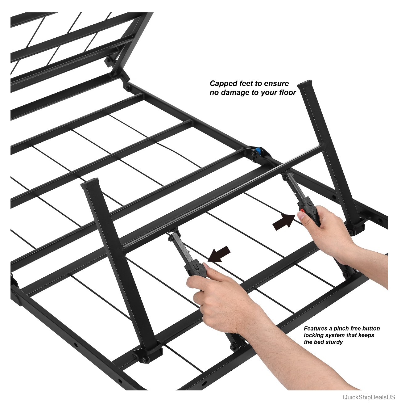 Quad Folding Platform Bed Frame 14 Inch High Steel Queen No Box Spring Needed