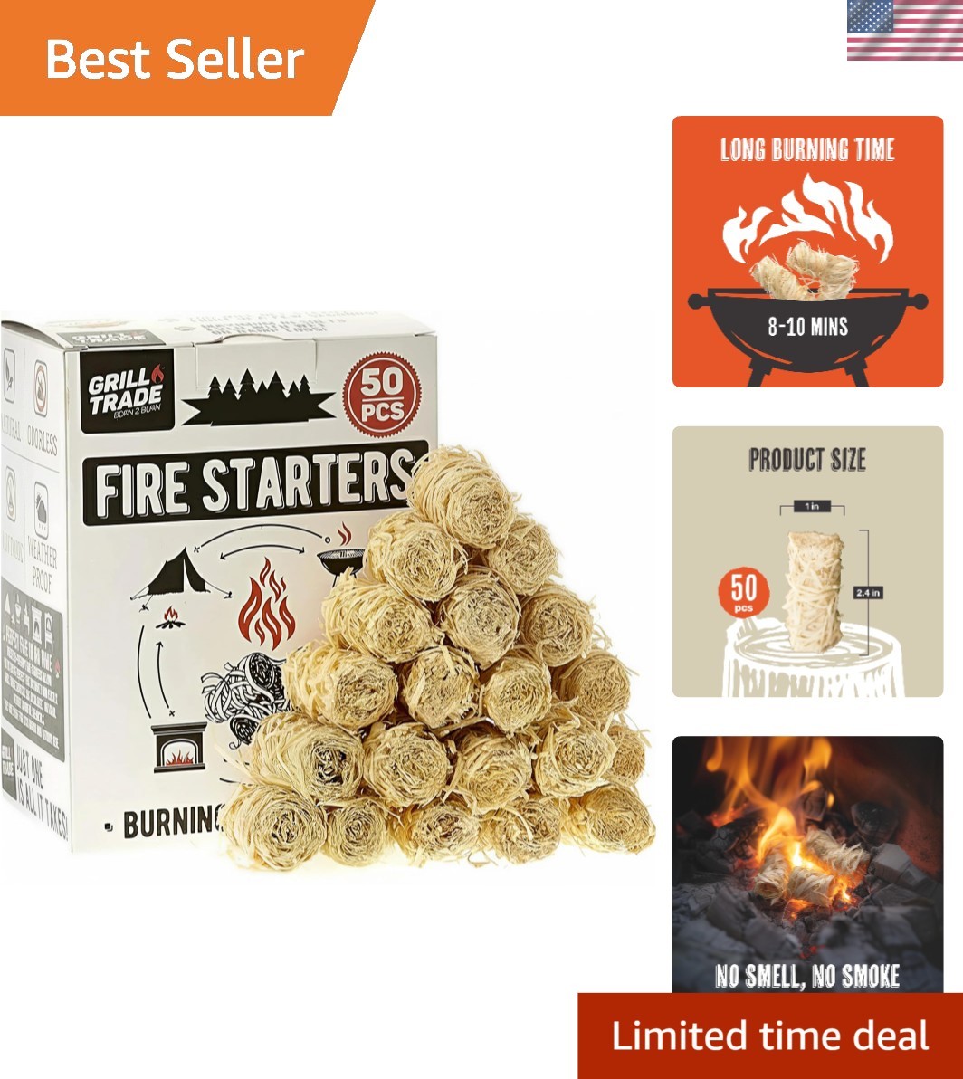 Effortless Light Fire Starters - 50 Pack of Pine Wood Shavings for Outdoor Chefs