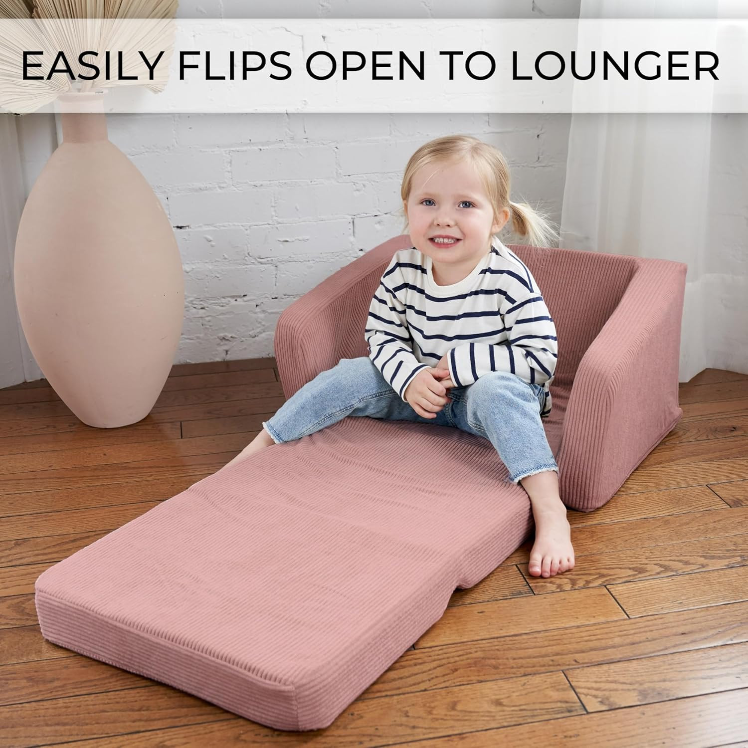 Comfy Kids Chair for Toddler - Stylish 2 in 1 Lounger Made of Memory Foam Easily