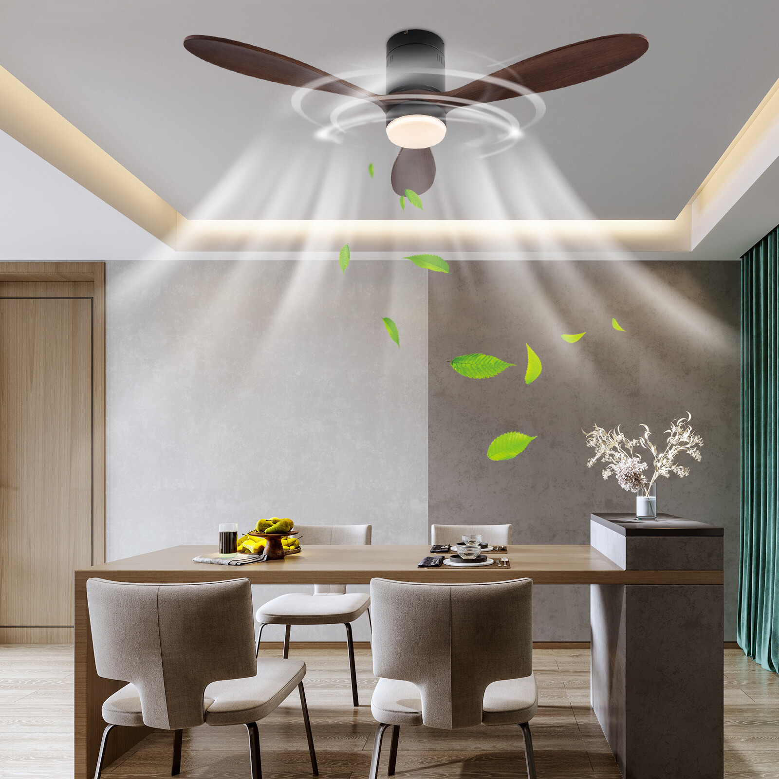 52'' Ceiling Fan Light 3-Color Chandelier Lamp with Remote Control 6-speed