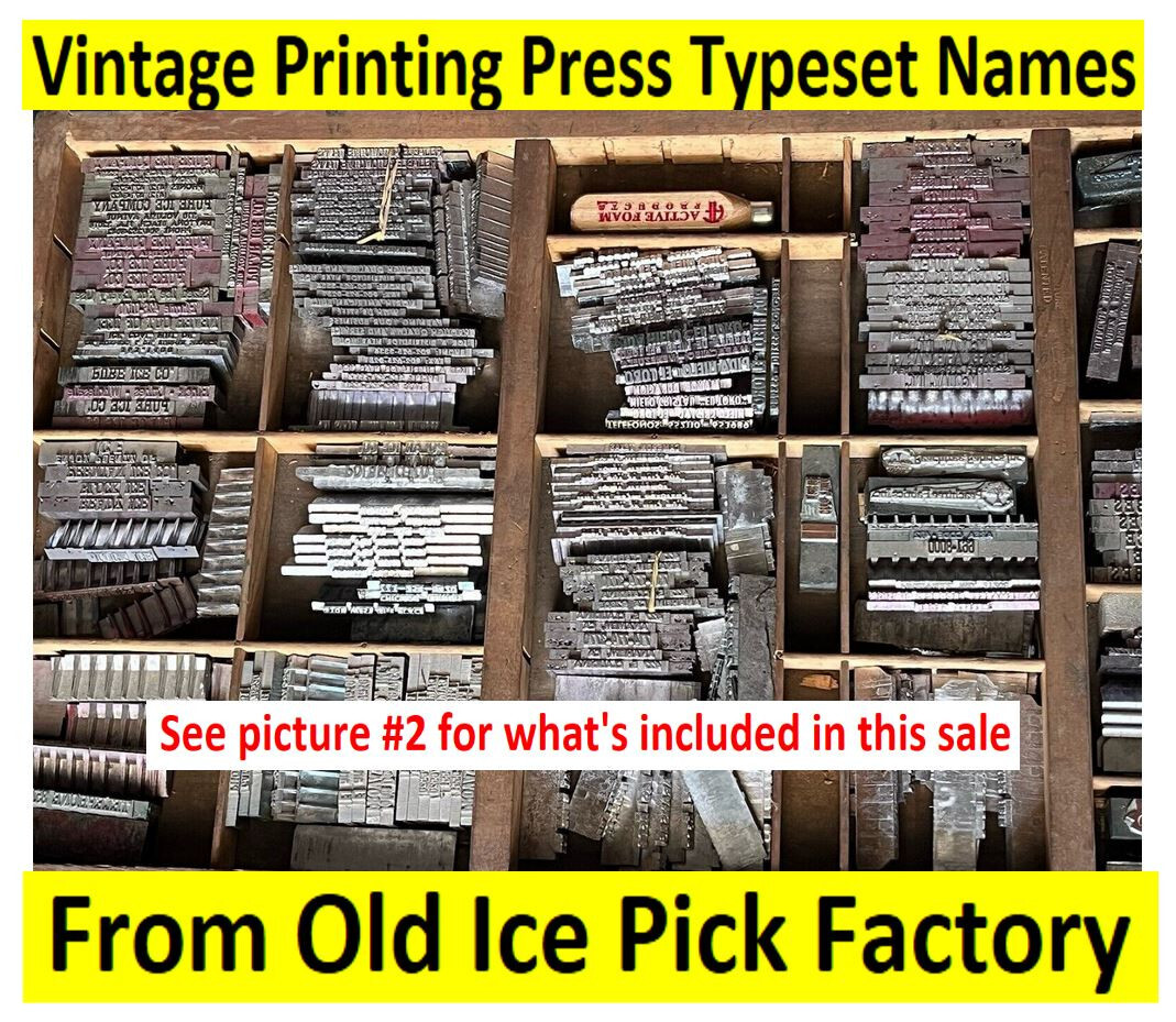 (30) Antique Printing Press Typeset Names - From old wood Ice Pick Factory (Q)