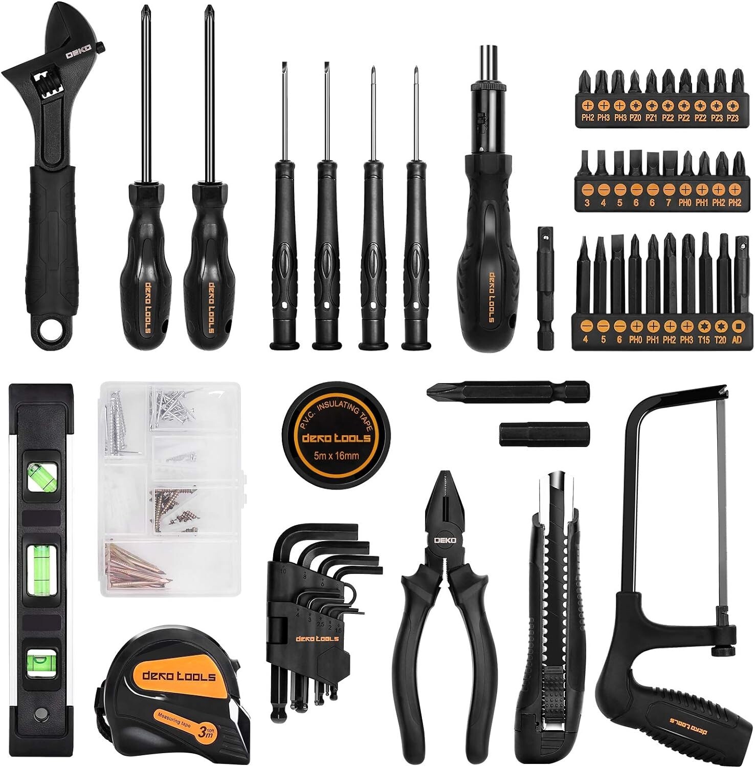 DEKO 218 PCS General Household Hand Tool Set Screwdriver Set,Socket Set