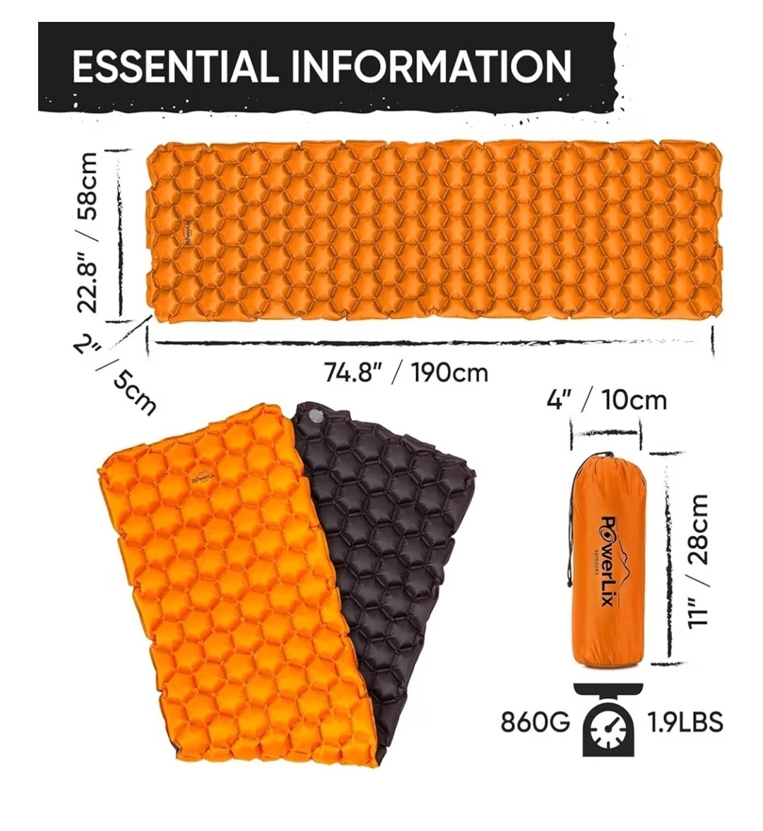 FREE SHIP POWERLIX Outdoors SLEEPING PAD Easy Inflatable Camping Mat Light Weigh