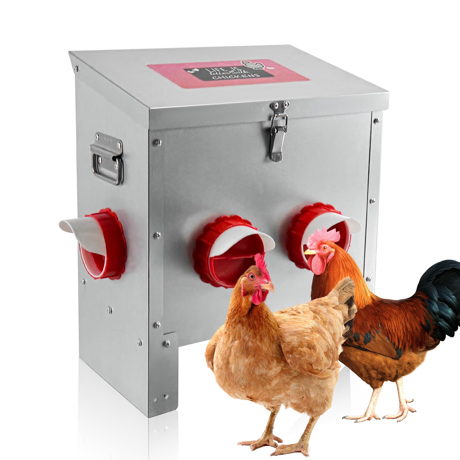 Automatic Chicken Feeder Box 25 lbs 4 Ports Weather-Resistant & Animal-Proof