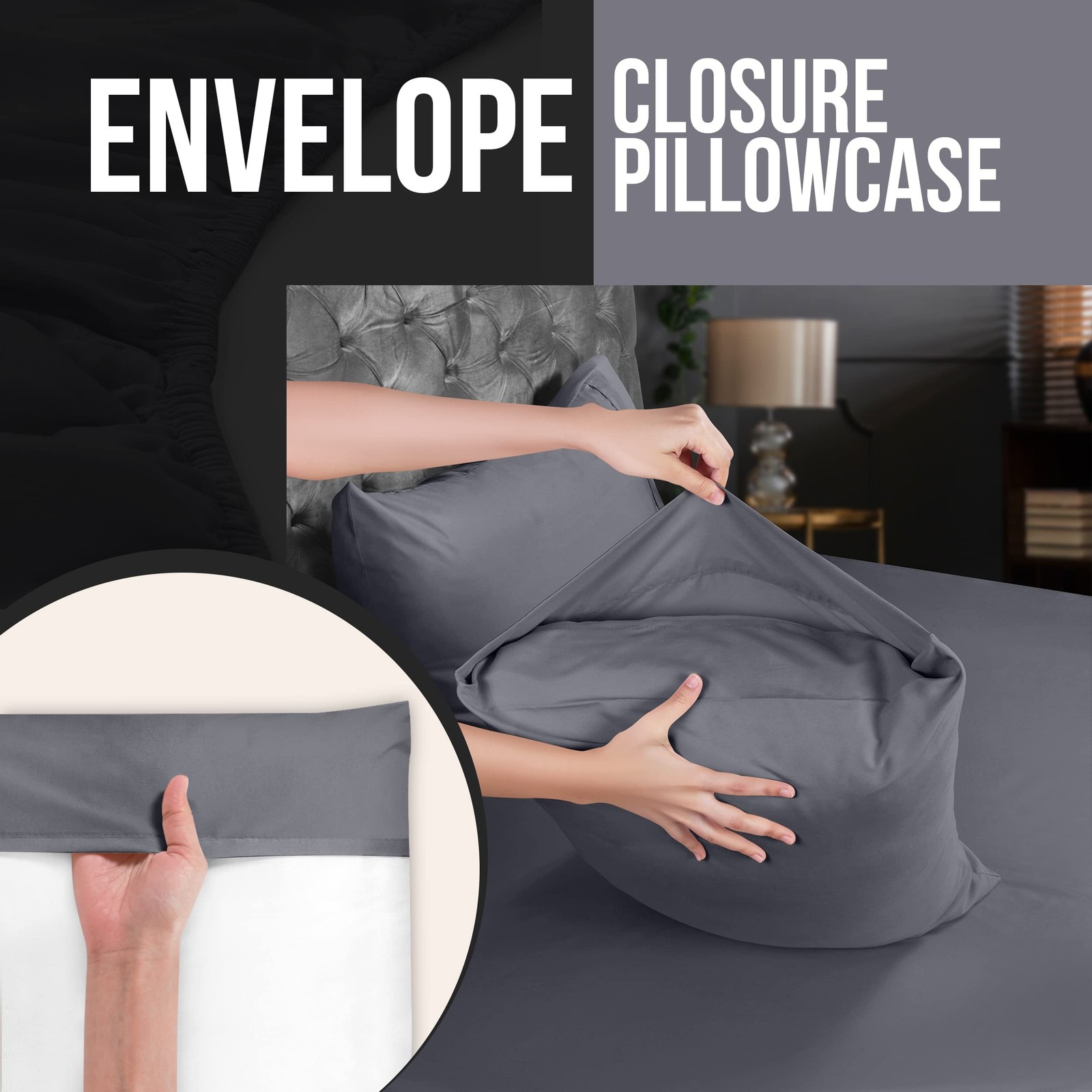 Bedding Queen Pillow Cases - 2 Pack - Envelope Closure - Soft Brushed Microfiber