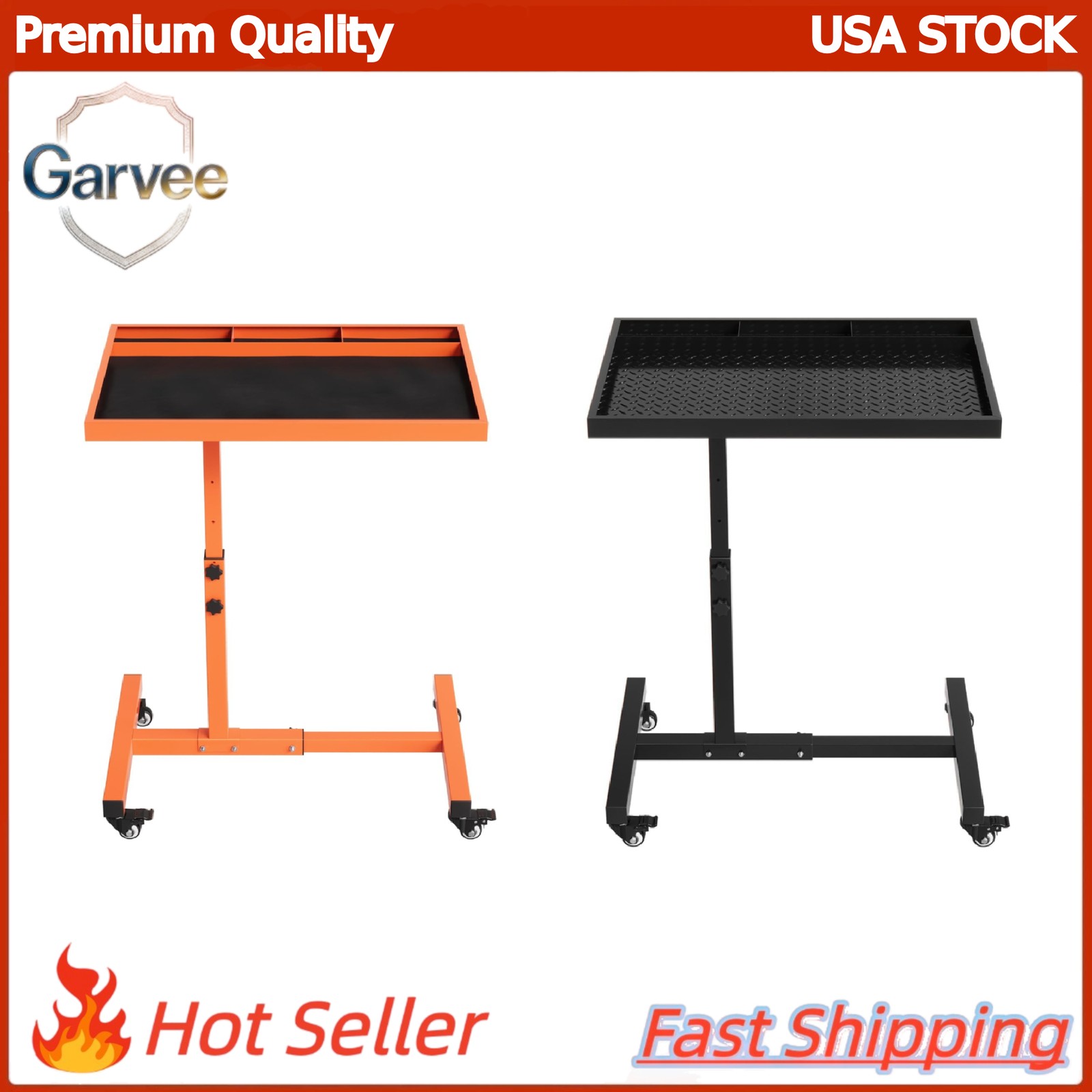 Heavy Duty Adjustable Height Rolling Tool Tray Steel Work Table on Wheels Garage