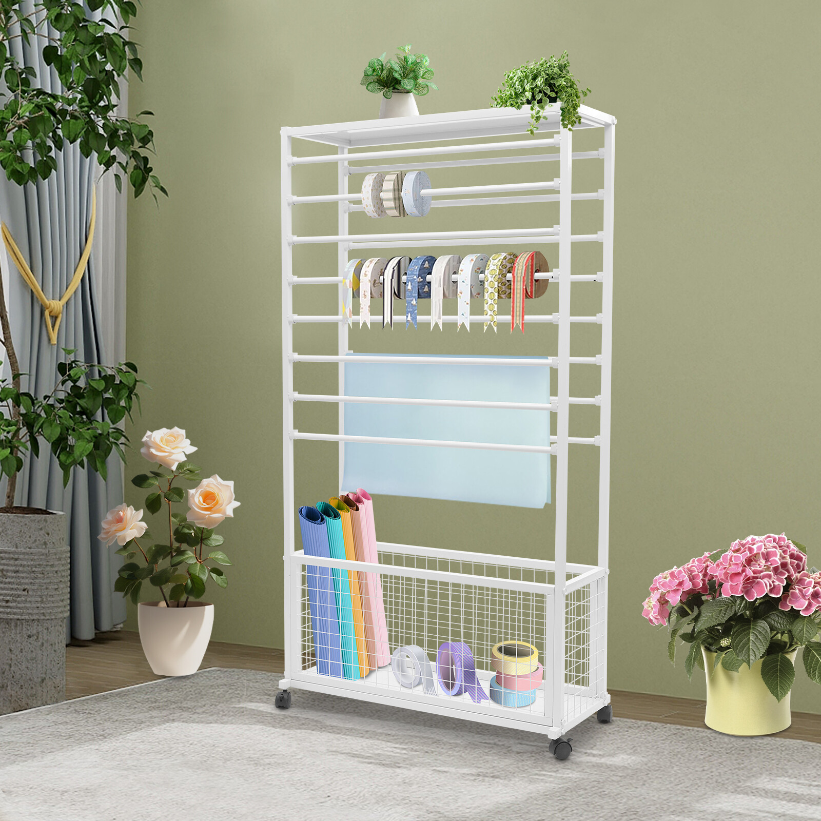 Mobile Ribbon Holder Organizer with Wheels and Ample Storage Space
