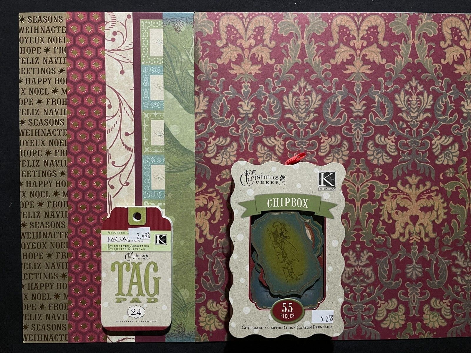 K & COMPANY CHRISTMAS CHEER COLLECTION - 12X12 PAPERS AND EMBELLISHMENTS
