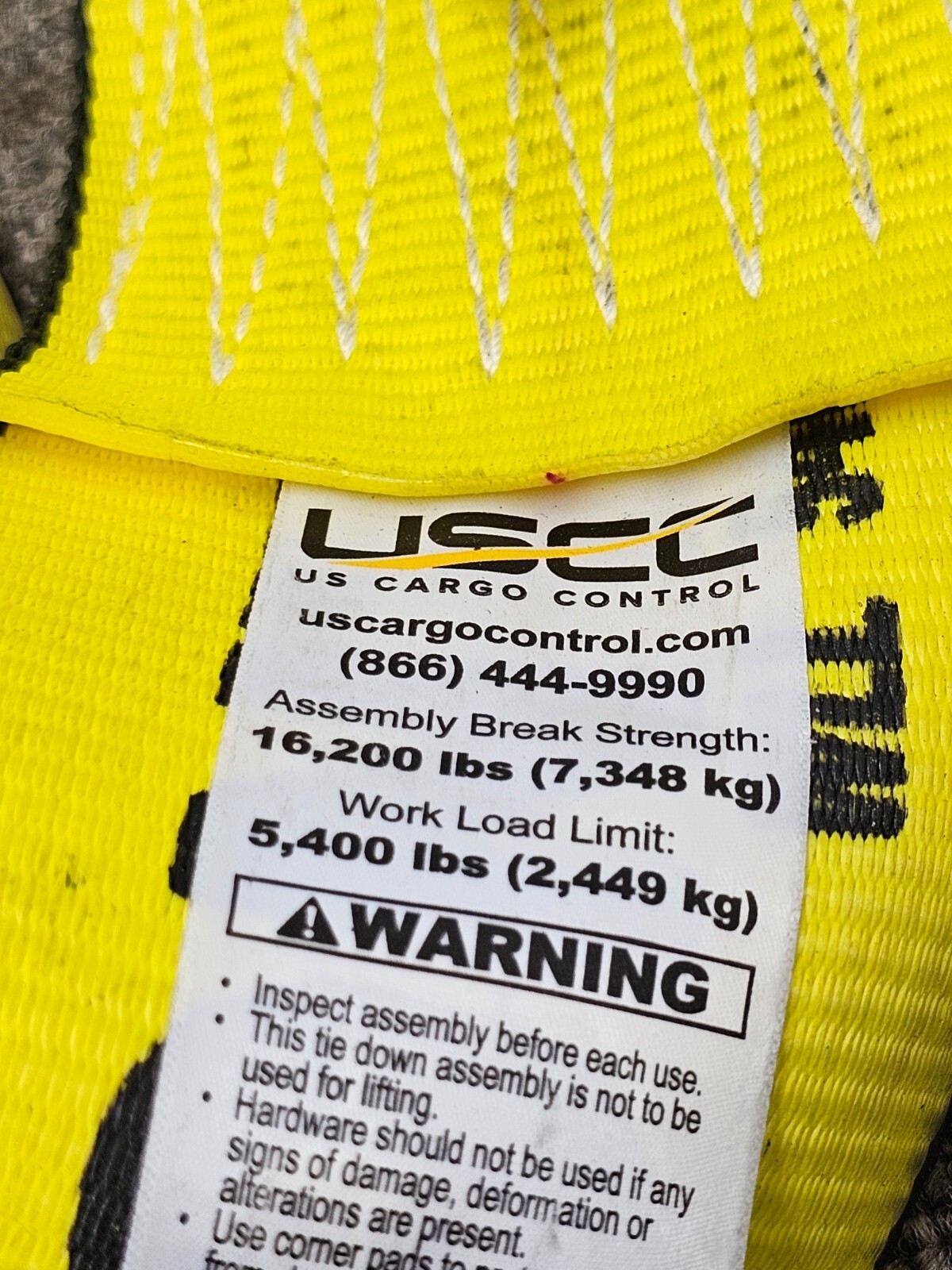 USCC US Cargo Control Strap J Hook Break Strength 16,200lbs WLL 5,400 lbs