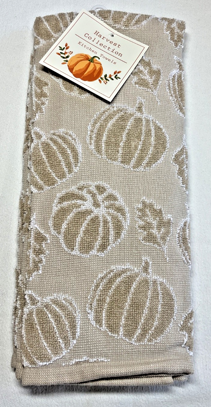 HARVEST COLLECTION  KITCHEN TOWELS (2) PUMPKINS TAN COTTON LYOCELL NWT