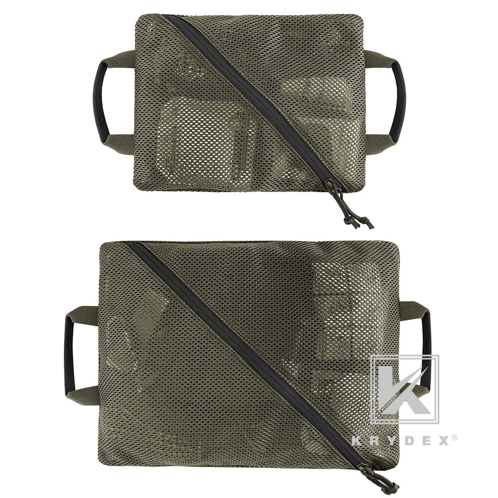 KRYDEX 2pcs Tactical Mesh Pouch Set Modular Storage Organizer Pockets Green BK