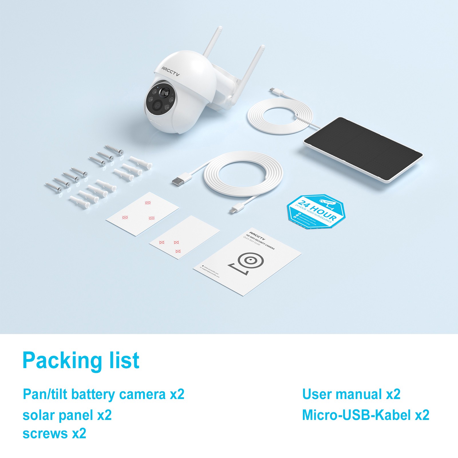 ARCCTV Solar Battery Security Camera System Outdoor Wireless Pan/Tilt WIFI Home