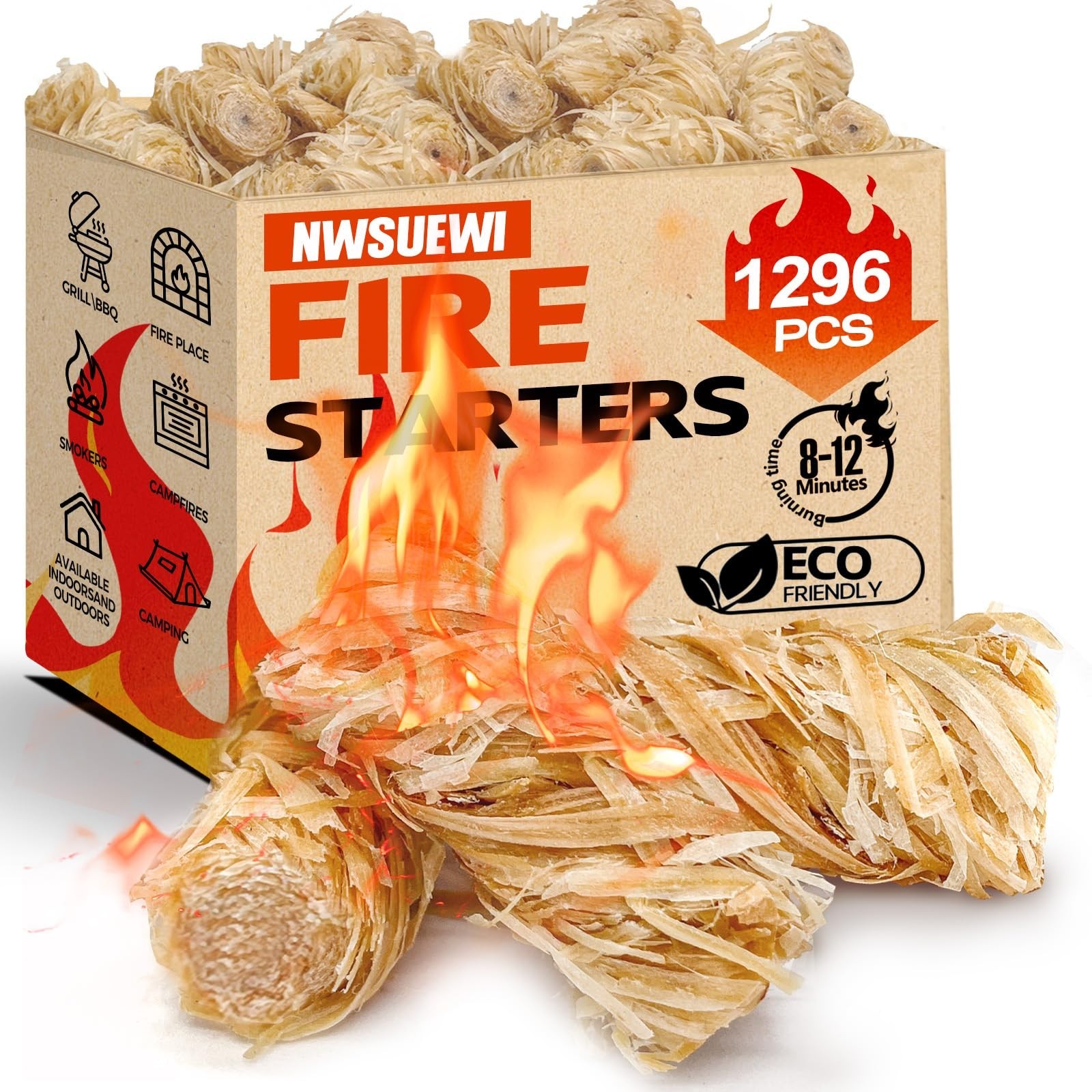 1296PCS Fire Starters for Campfires, BBQ, Camping, Quick Light, Waterproof Charc