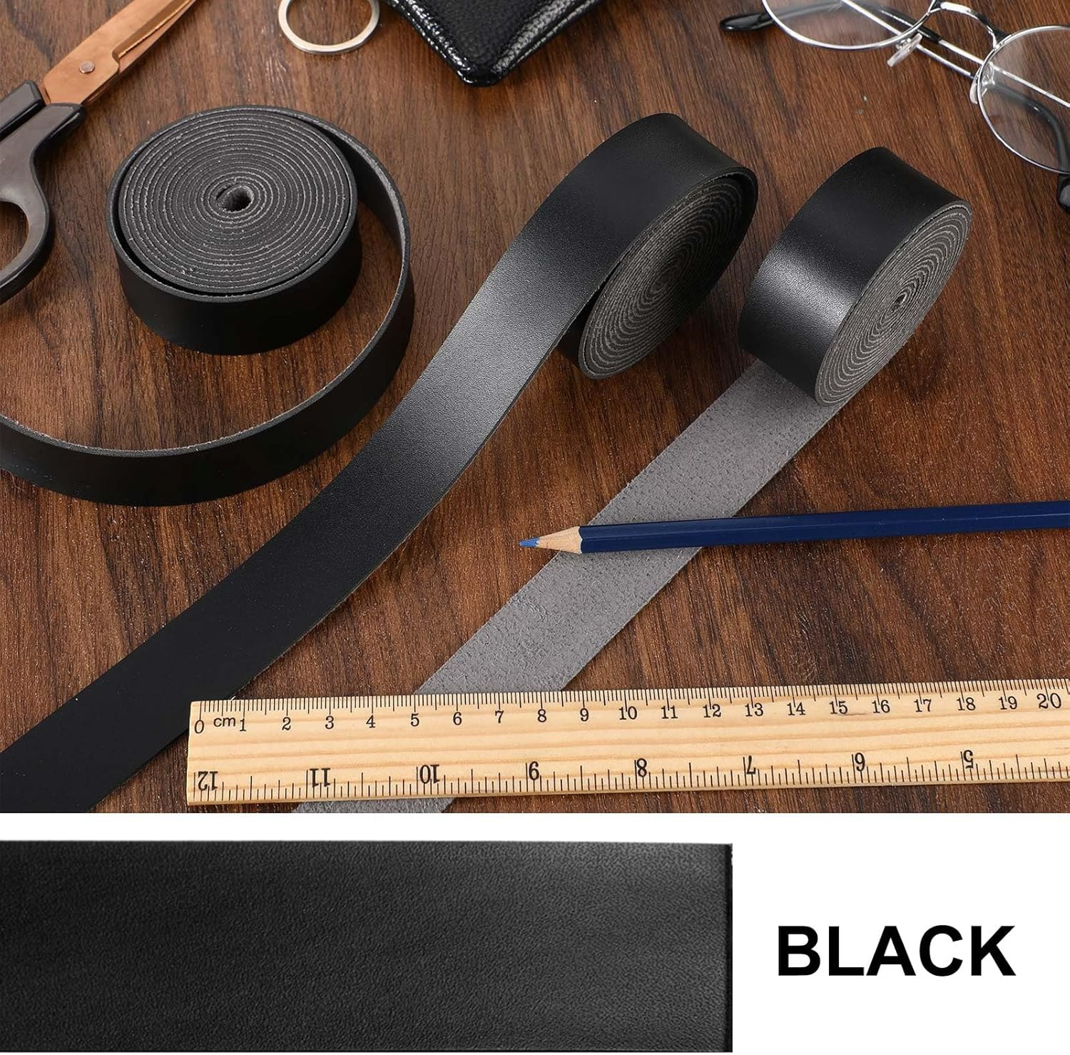 3 Rolls Leather Straps for Crafts Single Sided Faux Leather Strips 2 Mm Thicknes