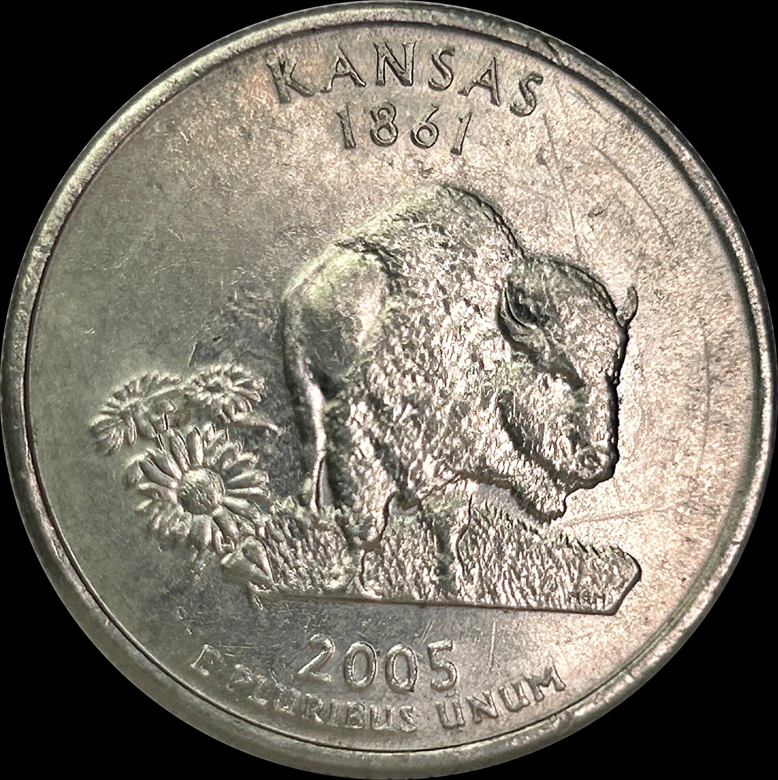 "IN GOD WE -RUST" Struck Thru Grease Error 2005 Kansas State Quarter
