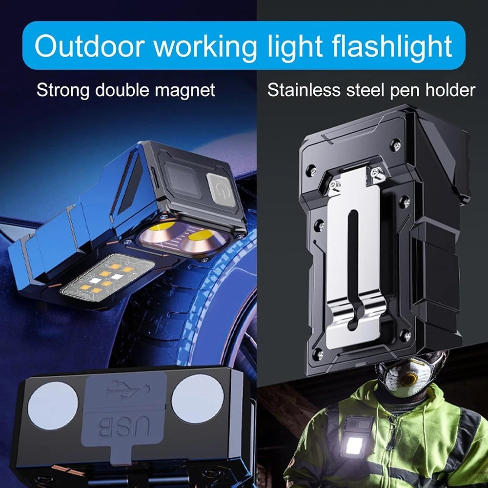 Portable Pocket LED Flashlight Magnetic USB Rechargeable Mini Torch Work Lights