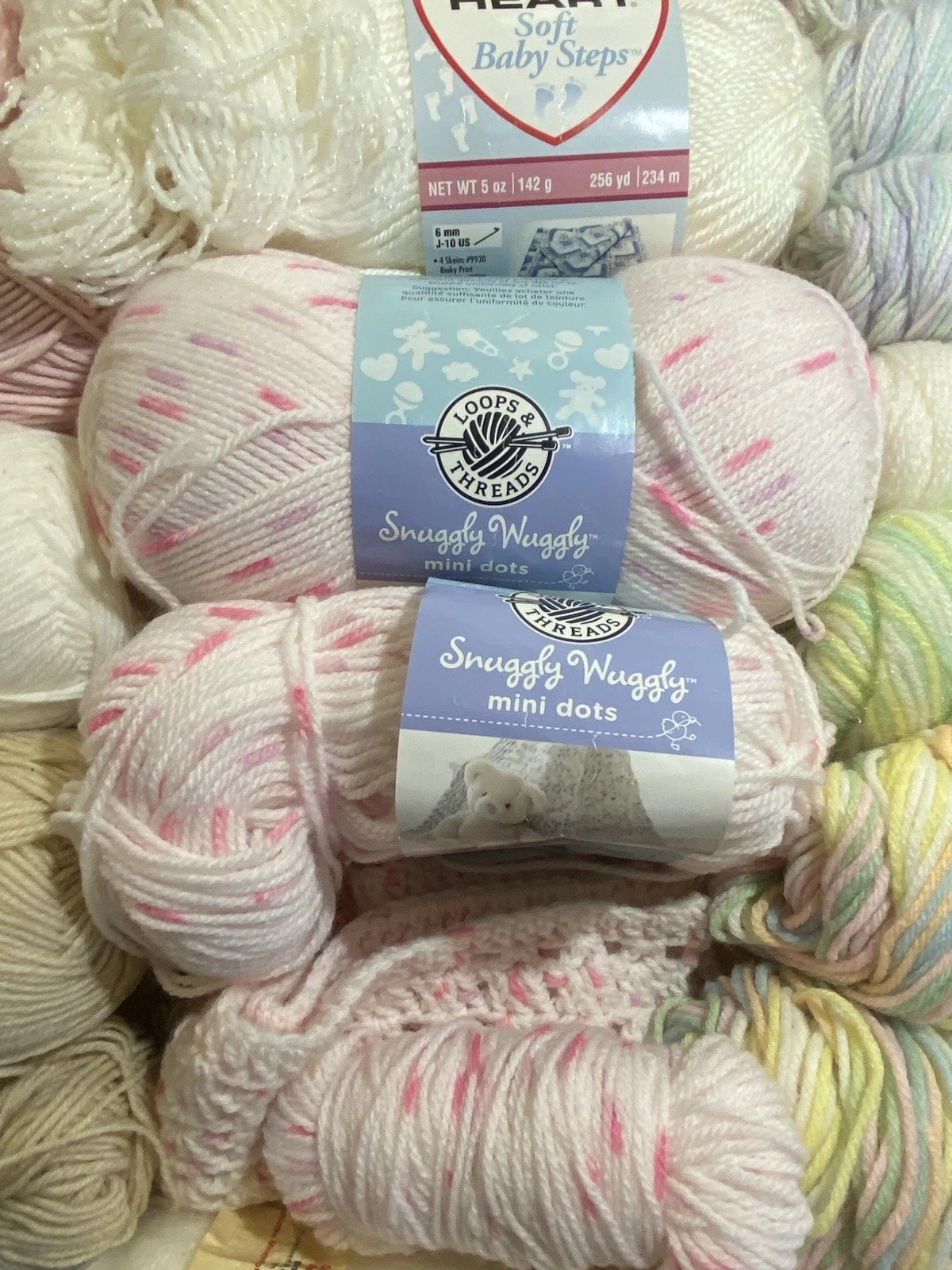 12 Lb Estate Lot Vintage To Modern Baby Acrylic Yarn Skeins & Pattern Booklets
