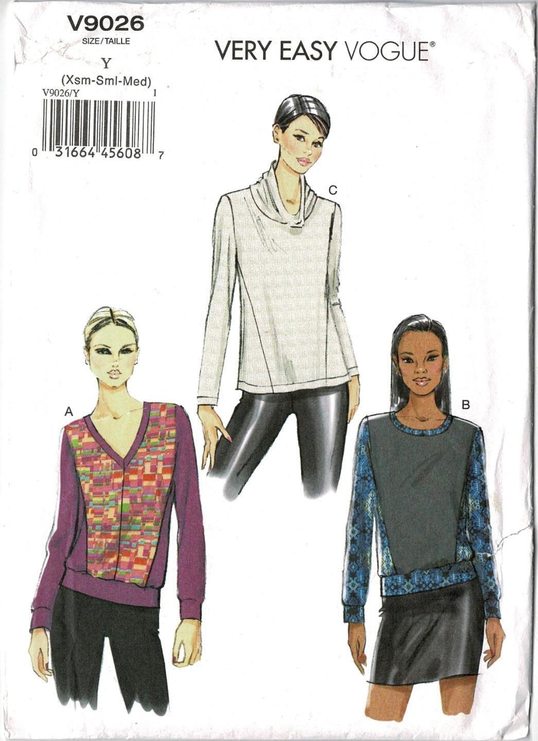 VERY EASY VOGUE Pattern V9026 Size XS-S M Panelled Pullover Top UNCUT