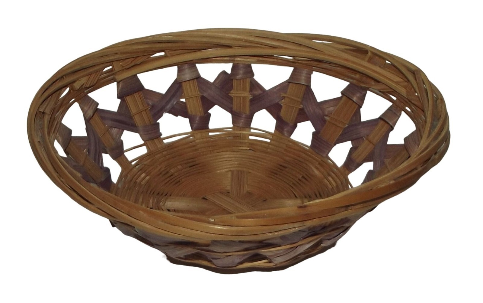 Basket small 5.5" oval woven tiny open trinket  brown purple
