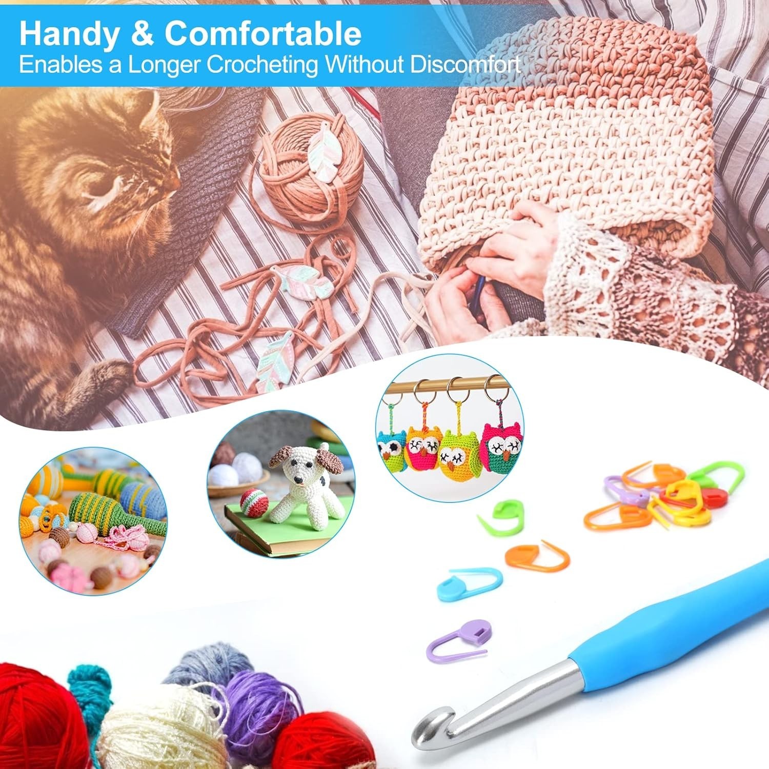 Professional Extra Long 10mm Crochet Hooks, Ergonomic Handle Set for Beginner...