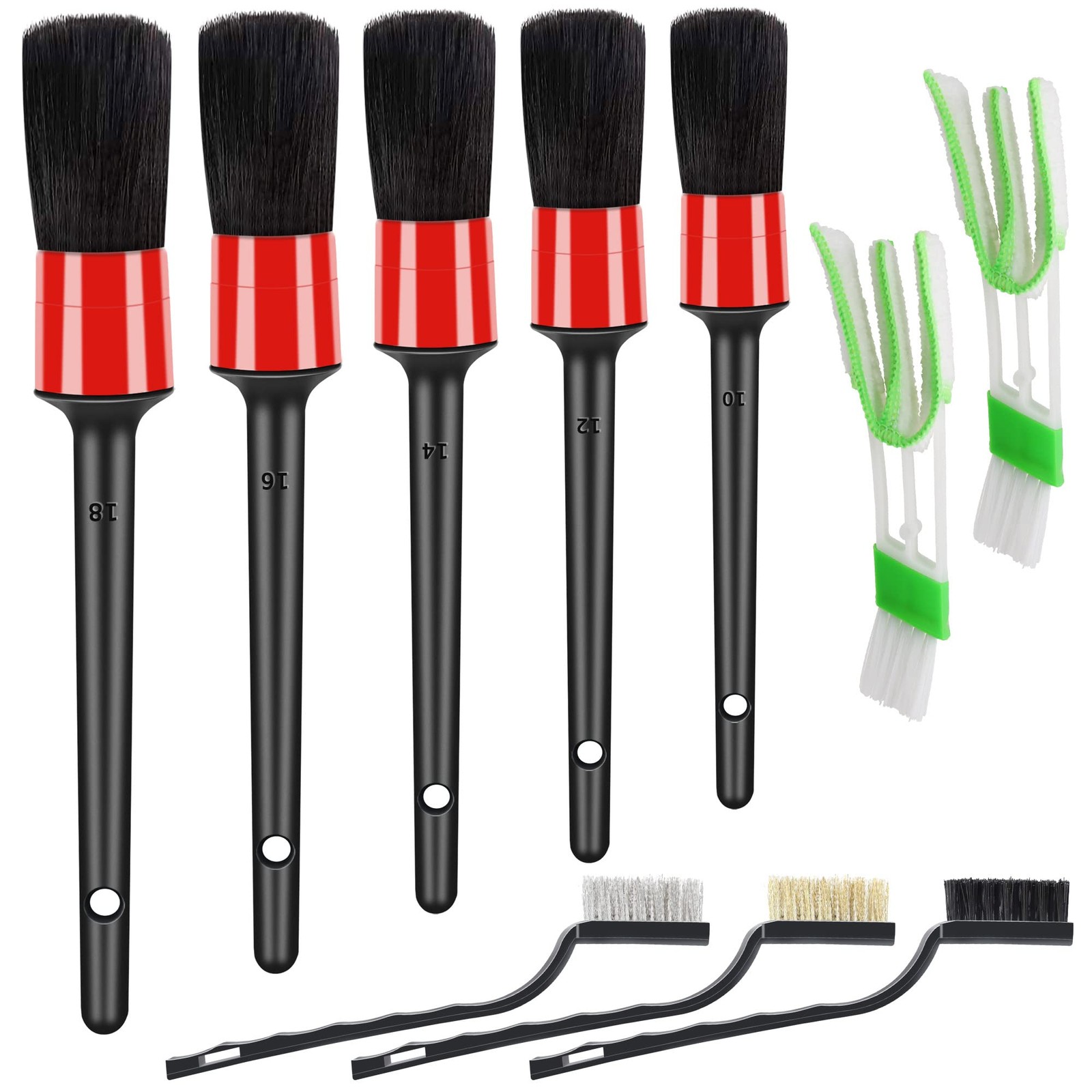10Pcs Car Detailing Brush Set Interior Cleaning Kit Boar Hair Wire Vent Wheel Lo