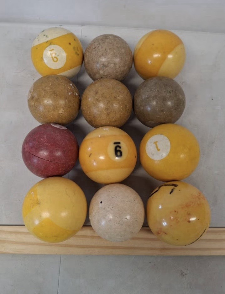 12 Vintage Pool Balls, Clay