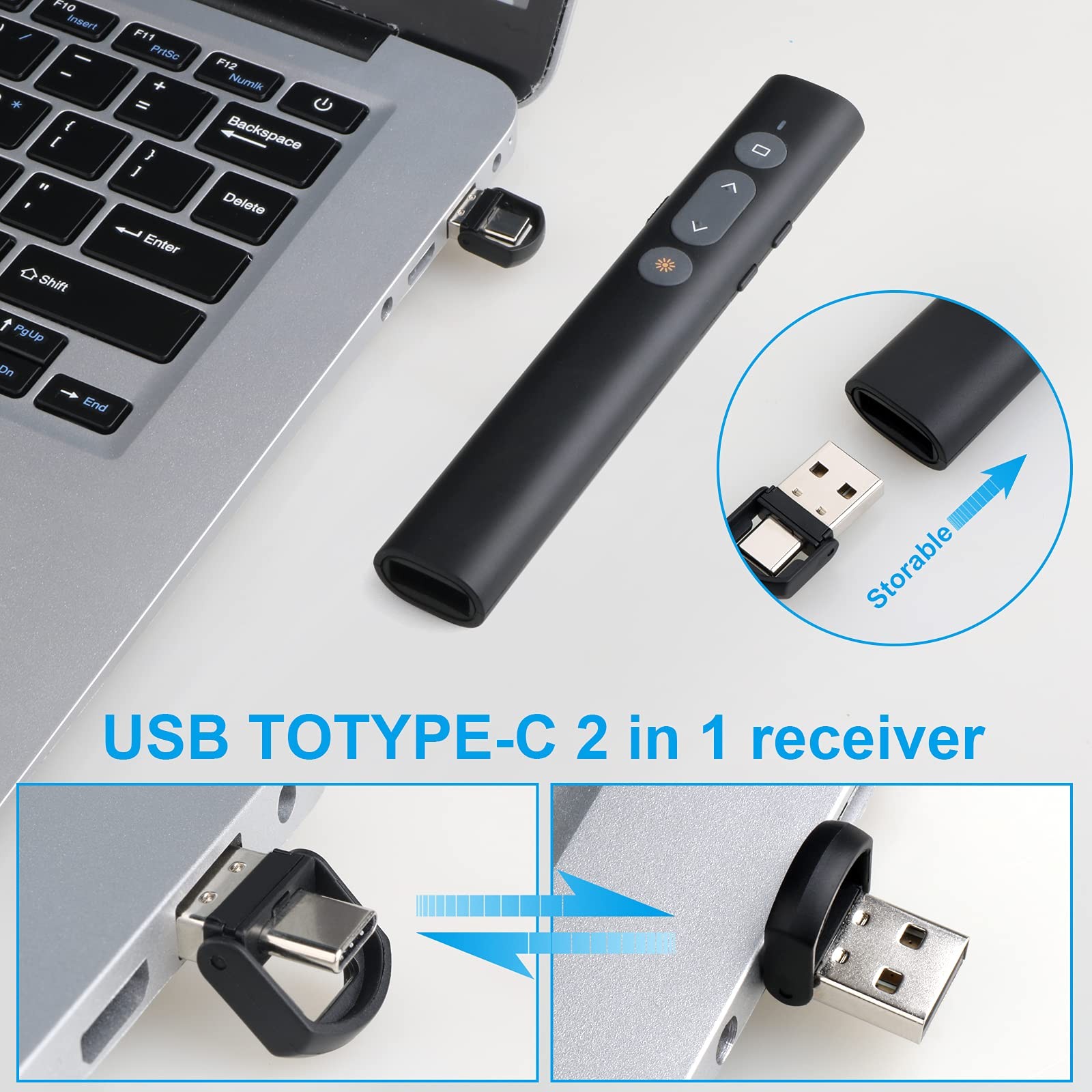 Presentation Clicker Presentation Remotes, Type C/USB A 2 in 1 Pointer, Remot...