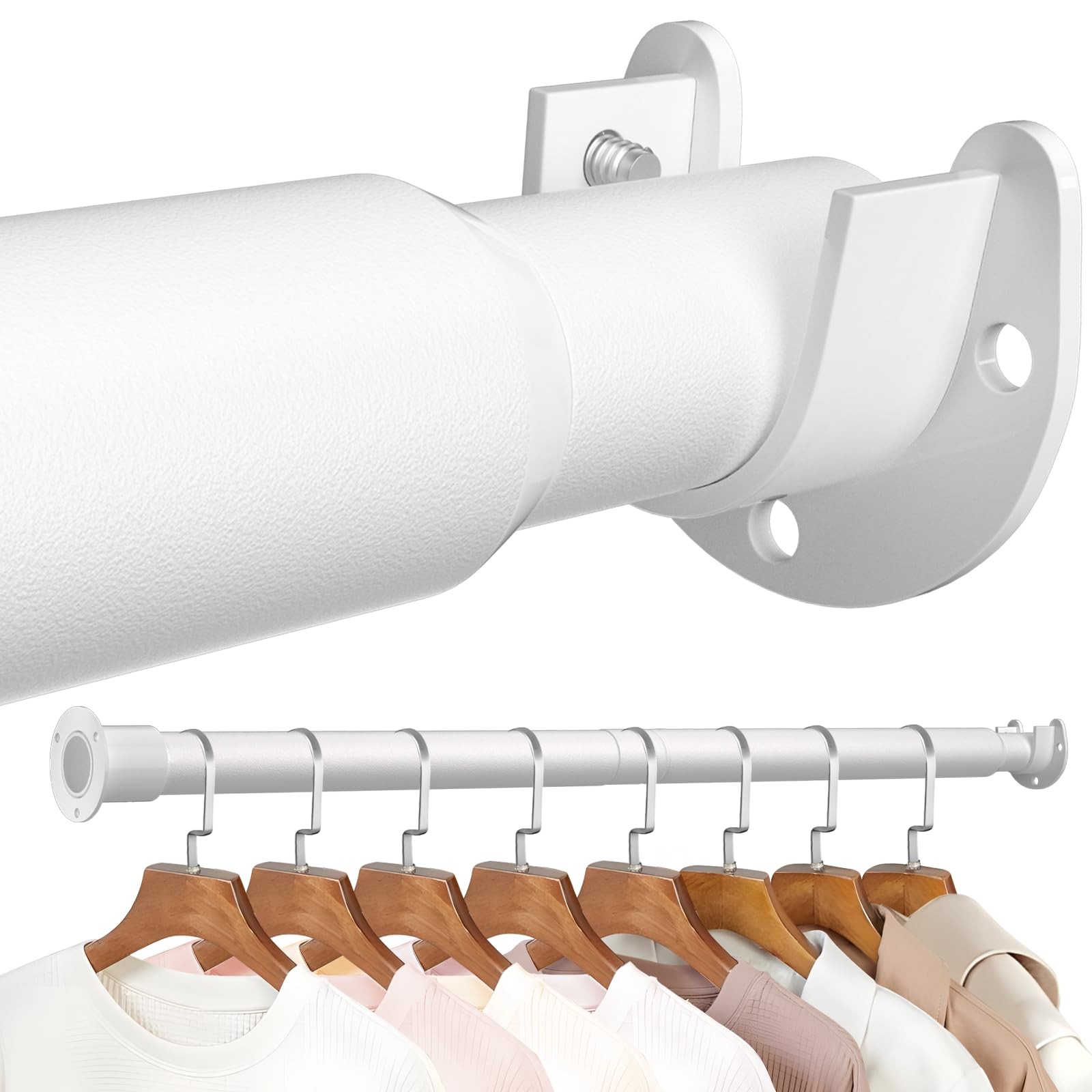 Closet Rod, 17 to 43 Inch Adjustable Closet Rods for Hanging Clothes, White, ...