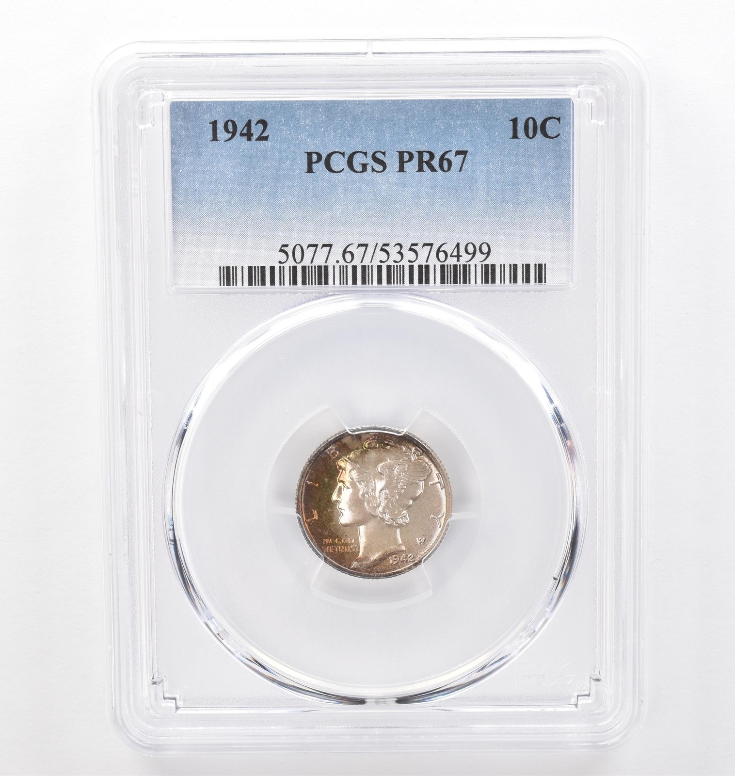 1942 Mercury Dime PR67 PCGS PQ Peripheral Tone *6223